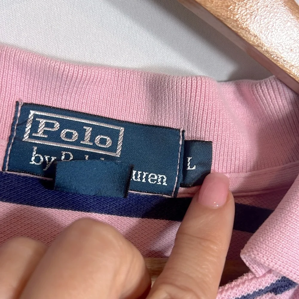 Polo by Ralph Lauren 100% Cotton Pink and Blue Polo Shirt size L
